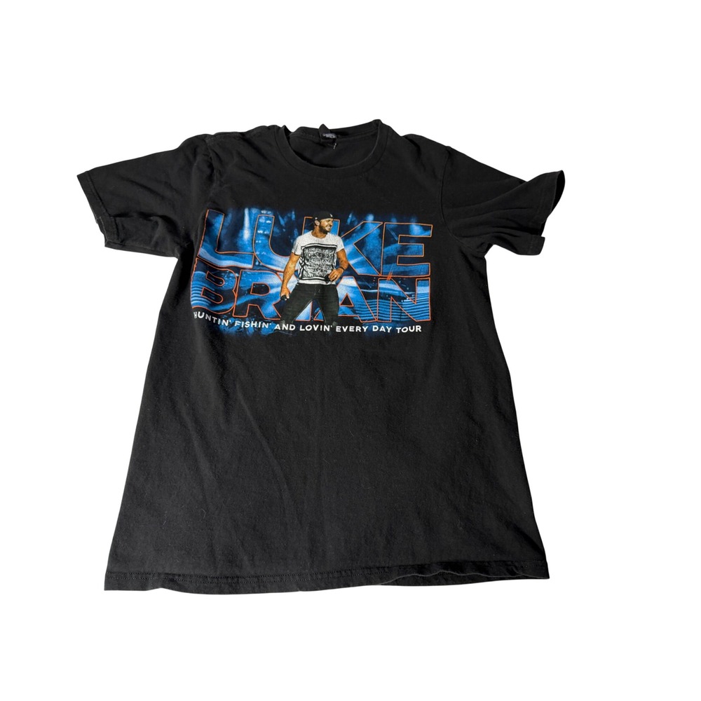 Luke Bryan Huntin Fishin and Lovin Every Day Tour T-Shirt Black Mens Small S